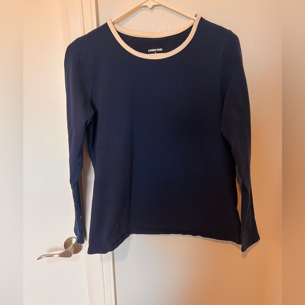 Lands' End Navy Shirt (fits like a women’s small ) showing size 10-12